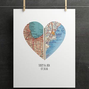 Decoupaged Heart Map Personalized Heart Map Print: Custom Two Location Vintage Maps - Etsy