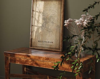 Mapa Bellingham Vintage Print: Sztuka ścienna w stylu postarzanym