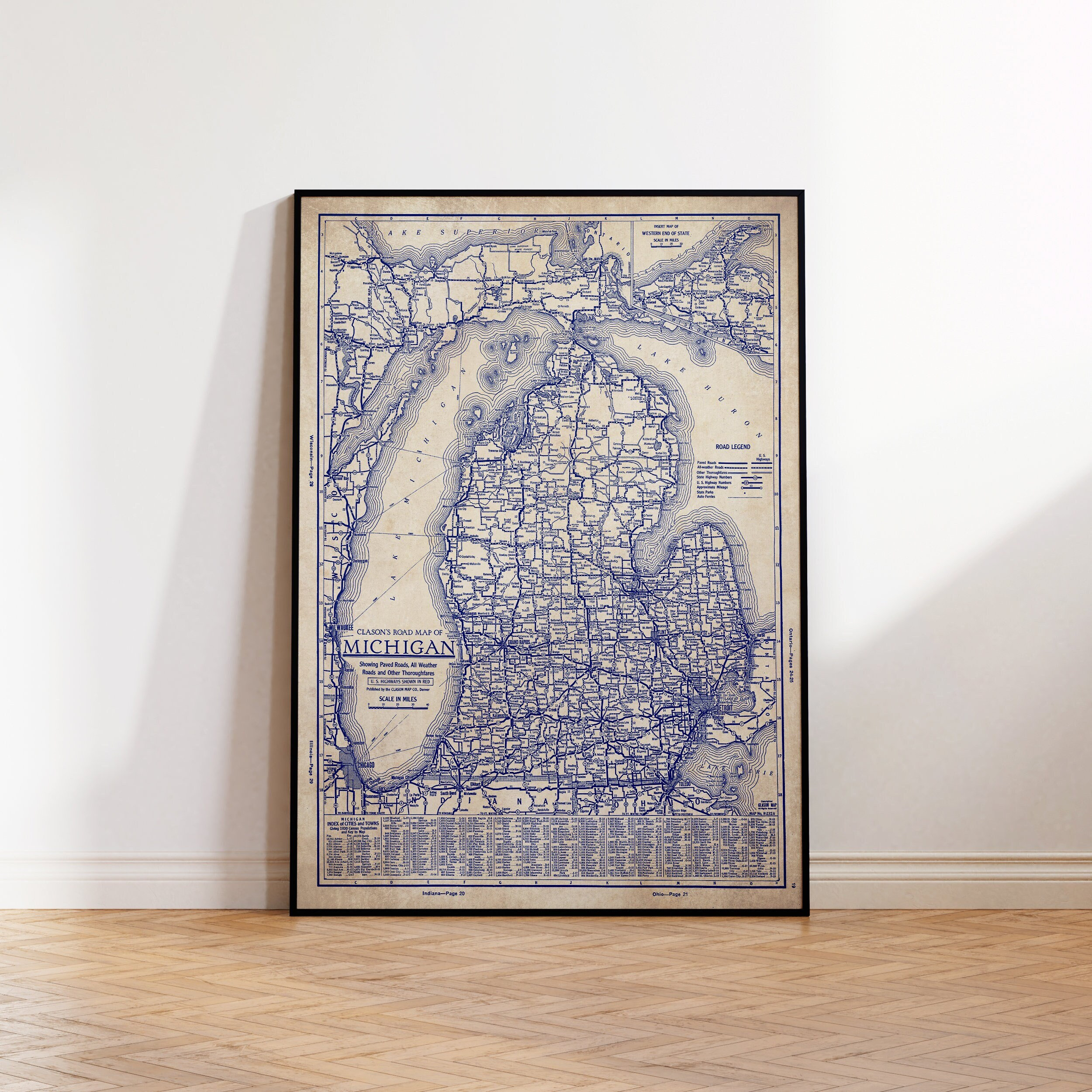 Michigan map, Vintage Michigan map, Michigan wall art, vintage Michigan blueprint map, map poster, vintage map, old map print, history lover
