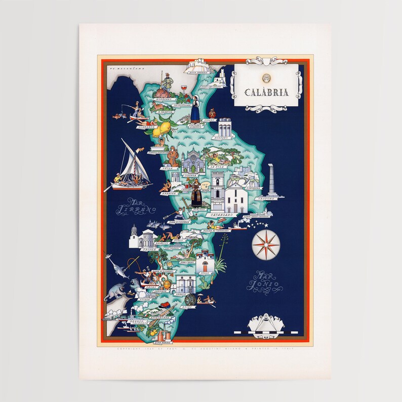 Mapa Kalabrii w stylu vintage, Włochy w wersji ilustrowanej (8x10 lub 16x20 cali) zdjęcie 13