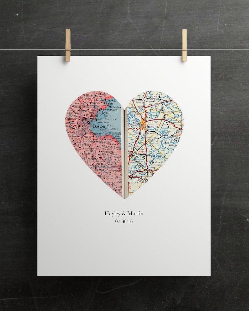 Personalized map, Heart map print, Anniversary gift, Map print, Custom wedding gift, Paper Anniversary, Map Art, Engagement gift image 8