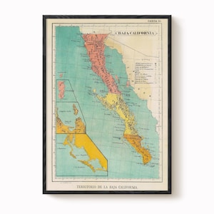 Impression de carte vintage de Basse-Californie - Art de 1899 sur papier mat image 1