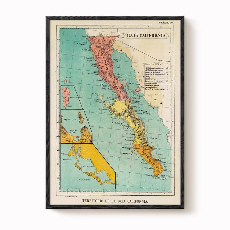Impression de carte vintage de Basse-Californie - Art de 1899 sur papier mat image 1