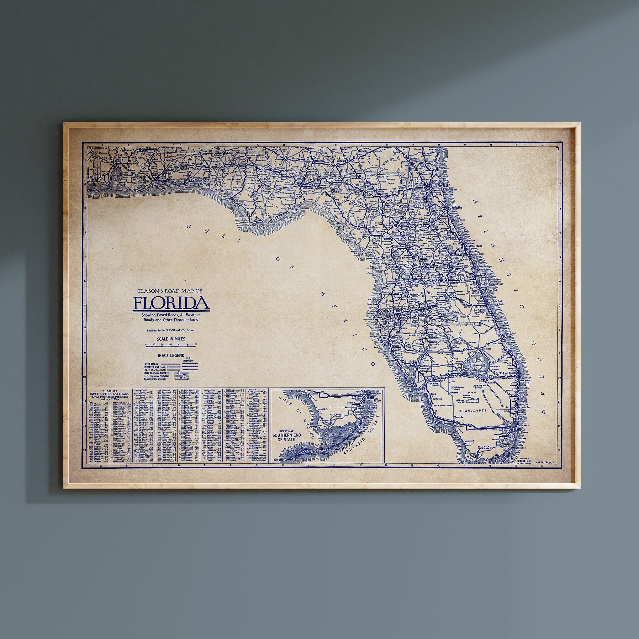 Florida map, Vintage Florida map, old Florida map, Florida blueprint map, map poster, vintage map, map print, history lover, old map