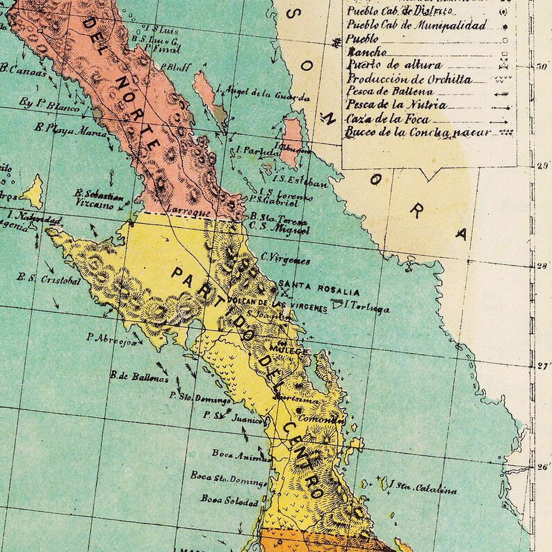 Impression de carte vintage de Basse-Californie - Art de 1899 sur papier mat image 5