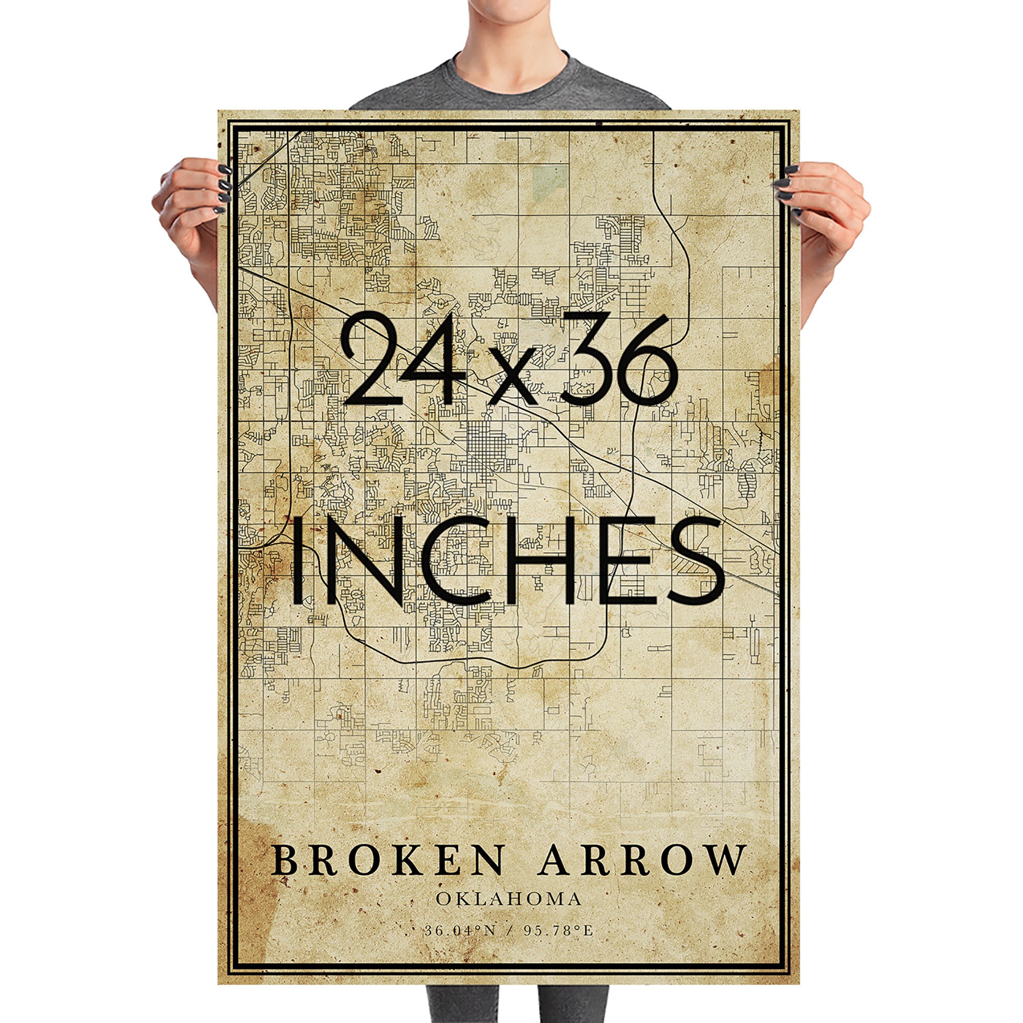Vintage Broken Arrow Map Oklahoma Vintage Style Map City Etsy
