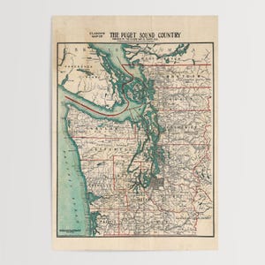 ピュージェット湾地図プリント：1910年頃のヴィンテージアート作品 画像 17