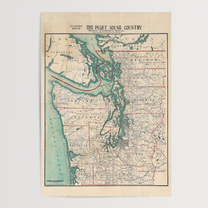 ピュージェット湾地図プリント：1910年頃のヴィンテージアート作品 画像 17
