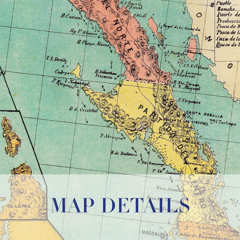 Impression de carte vintage de Basse-Californie - Art de 1899 sur papier mat image 3