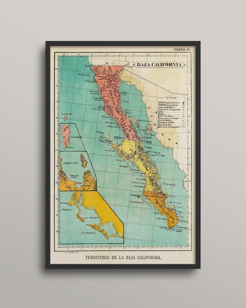 Impression de carte vintage de Basse-Californie - Art de 1899 sur papier mat image 4