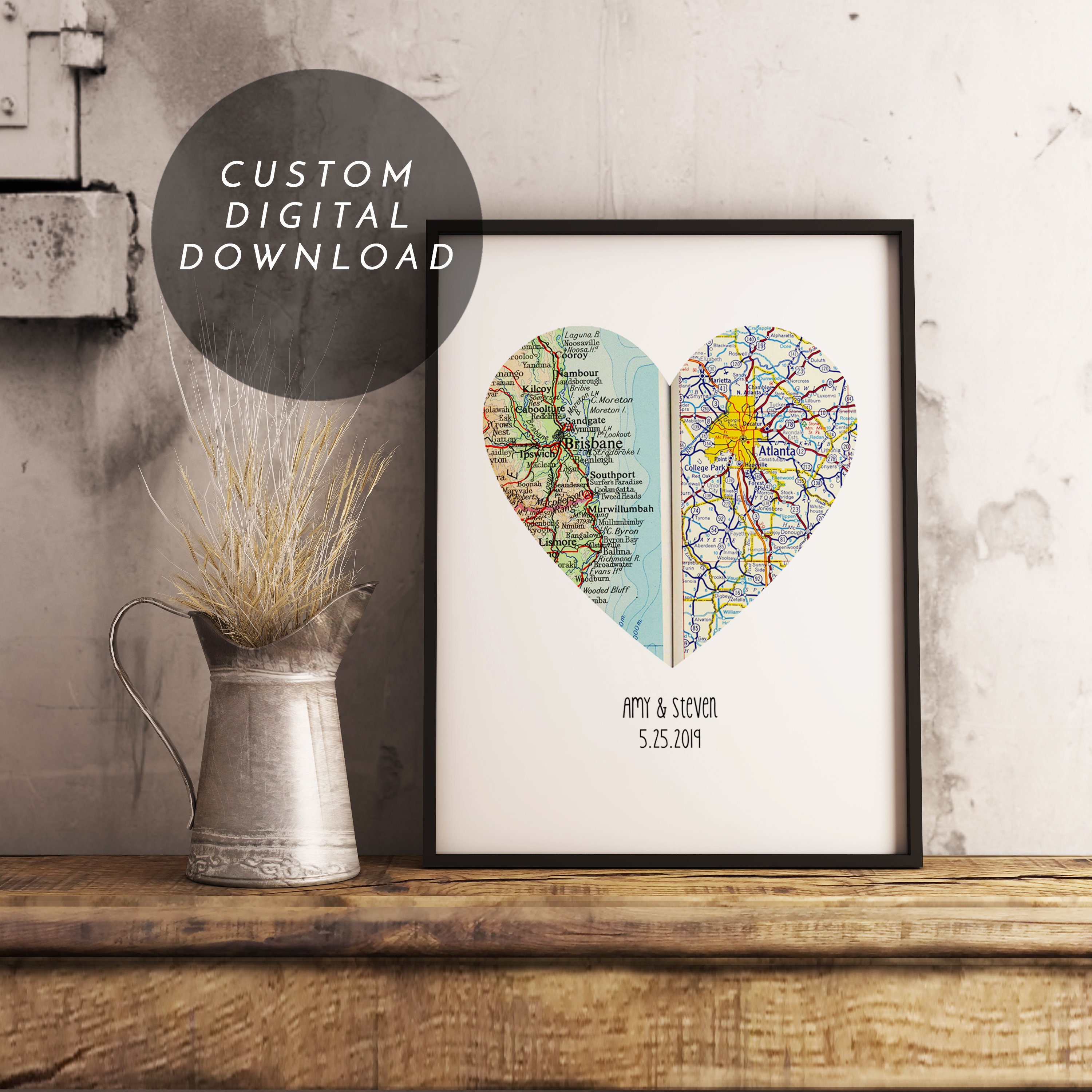 Custom Heart Map Heart Map Print: Custom Two-location Design (digital File) - Etsy