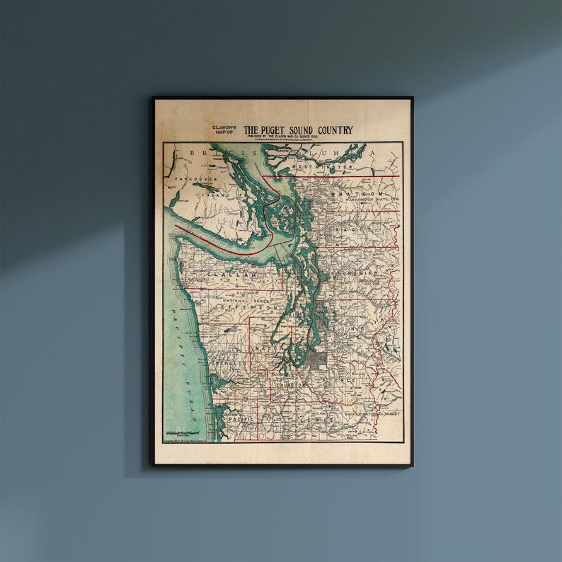 ピュージェット湾地図プリント：1910年頃のヴィンテージアート作品 画像 14