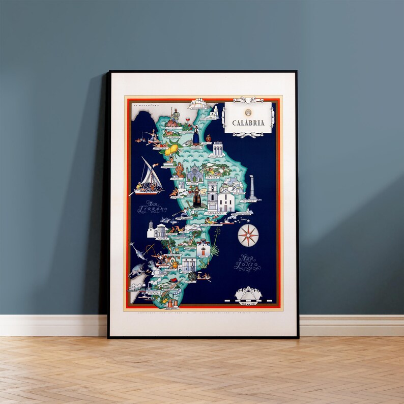 Mapa Kalabrii w stylu vintage, Włochy w wersji ilustrowanej (8x10 lub 16x20 cali) zdjęcie 10