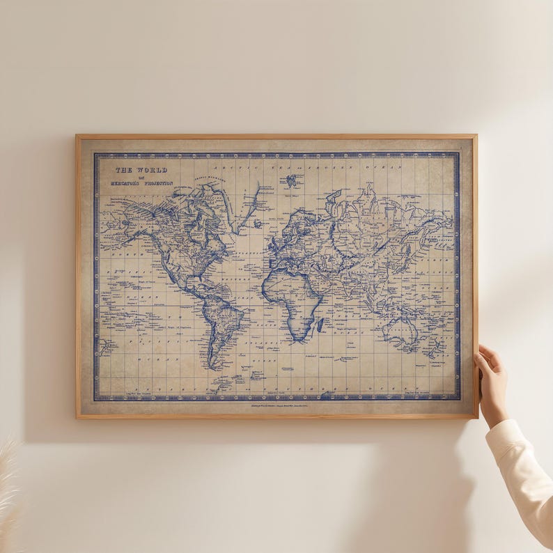 Vintage World Map Poster - Antique Blueprint Style Wall Print image 8