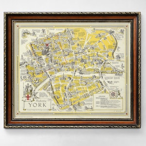 Mapa vintage de York, Inglaterra, York histórico, presente para amantes da história, arte do mapa da cidade de York, mapa de Old York, memória de casa, Eboracum, York Minster