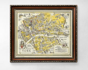 Vintage Map of York, England, historic york, history lover gift, york city map art, old york map, memory of home, Eboracum, york minster