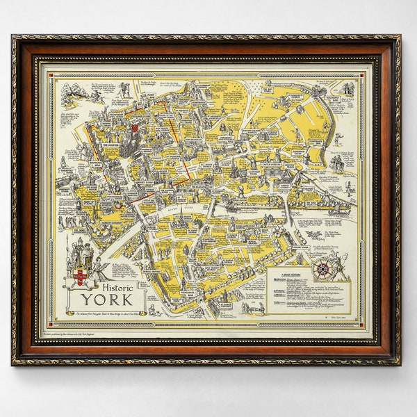 Vintage Map of York, England, historic york, history lover gift, york city map art, old york map, memory of home, Eboracum, york minster