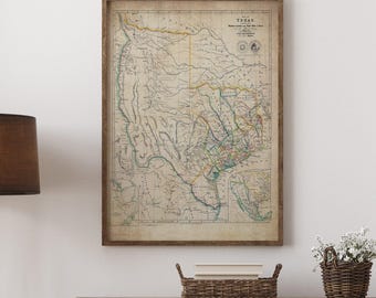 Kaartafdruk Texas: vintage 19e-eeuwse stijl (museumkwaliteit)