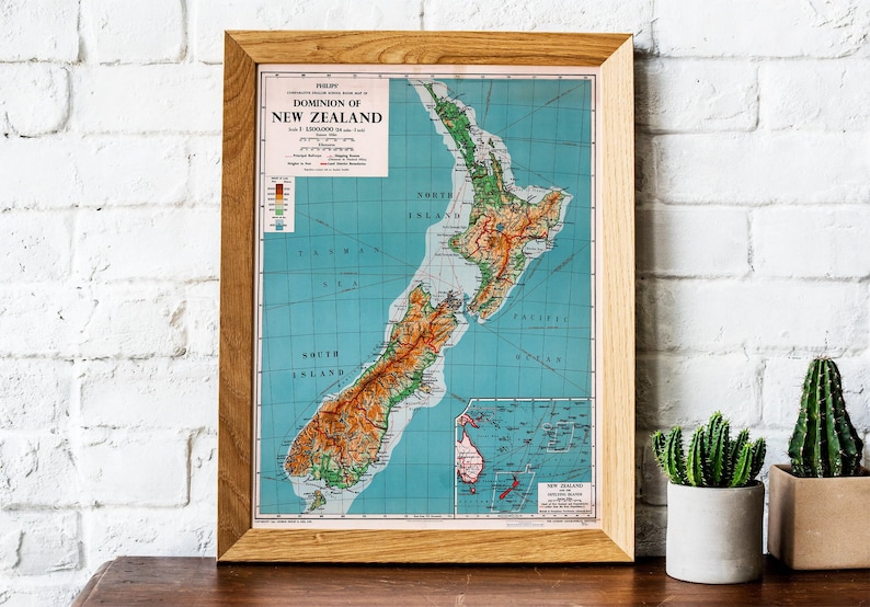 Vintage New Zealand Map Print - 1951 Retro Wall Art image 5
