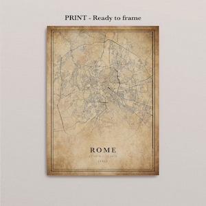 Rome Vintage Map Print: Minimalist City Art on Canvas or Paper image 4