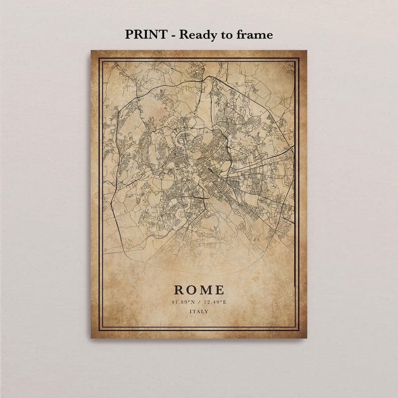Rome Vintage Map Print: Minimalist City Art on Canvas or Paper image 4