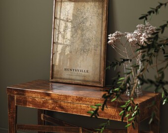 Huntsville Vintage Map Print: Alabama Wall Art, Minimalist Style