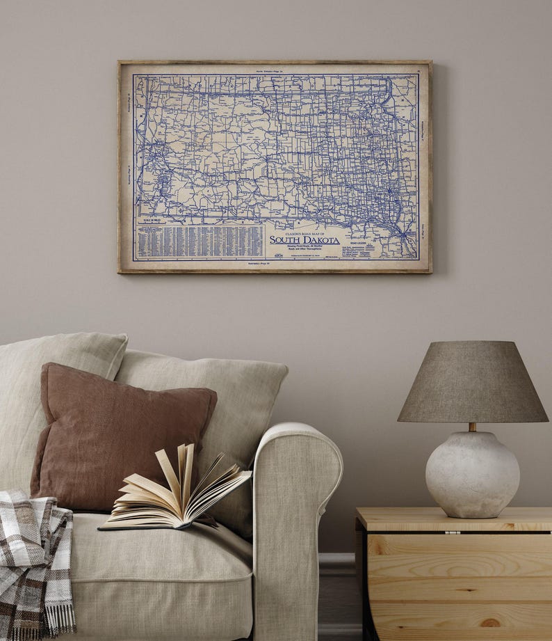 South Dakota Vintage Map Print (1930s Blueprint, Fine Art Paper) image 7