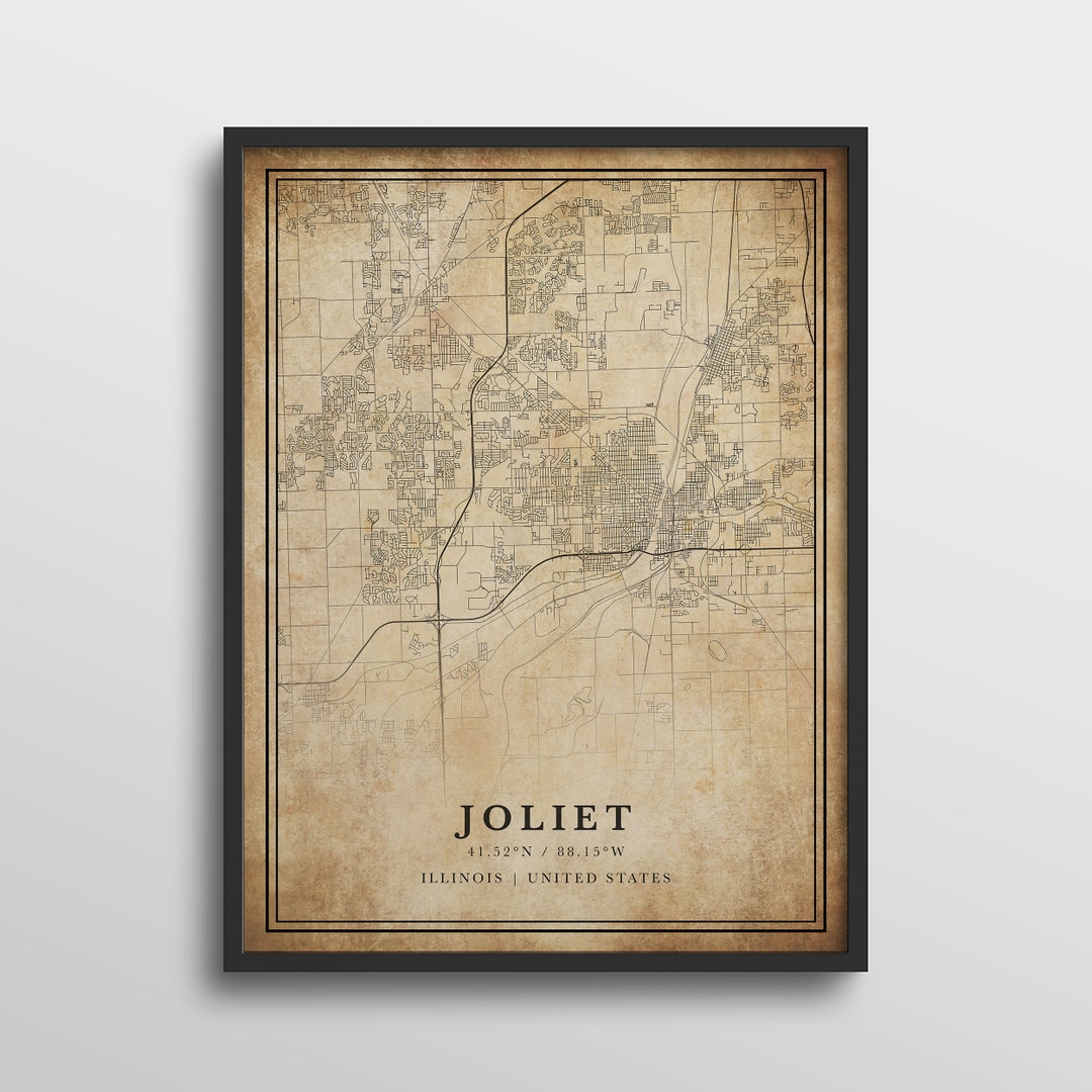 Joliet Map Illinois Joliet Map Print Joliet Map Art Etsy
