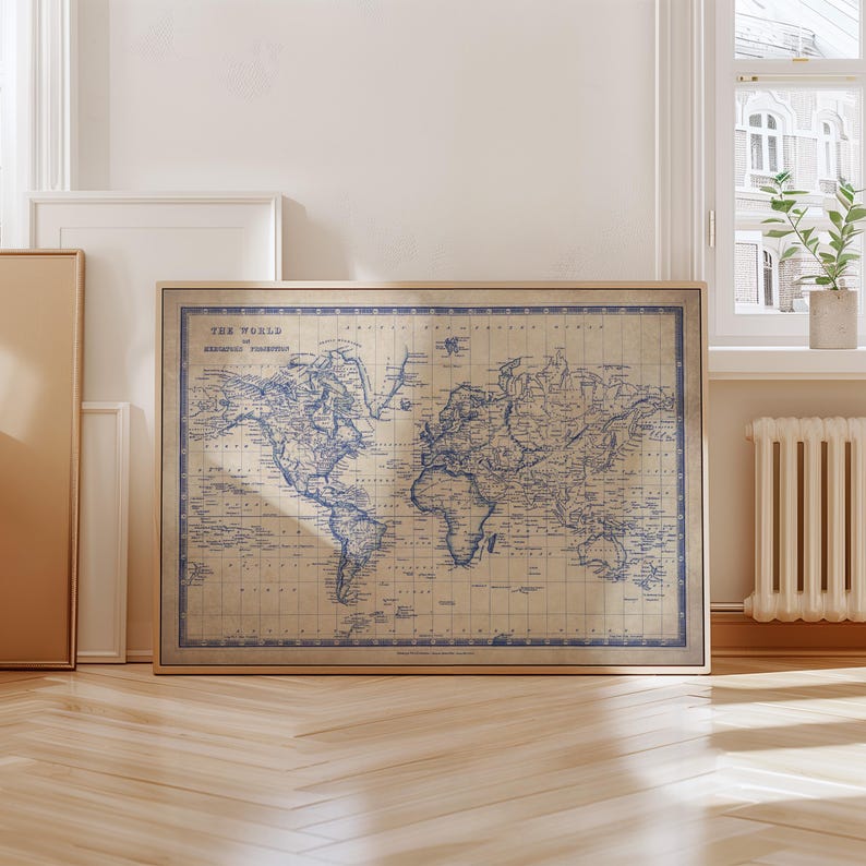 Vintage World Map Poster - Antique Blueprint Style Wall Print image 7