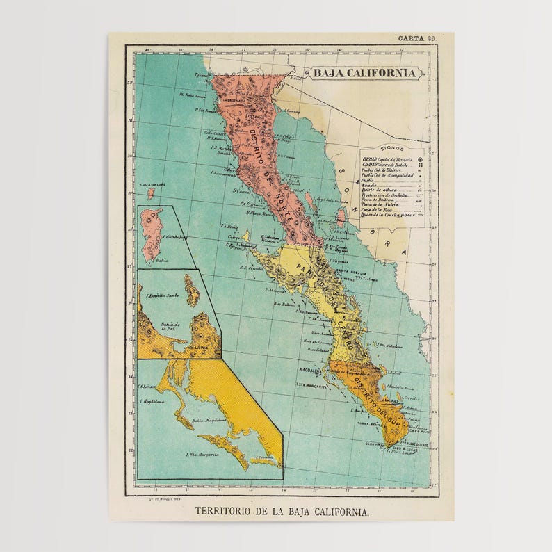 Impression de carte vintage de Basse-Californie - Art de 1899 sur papier mat image 15