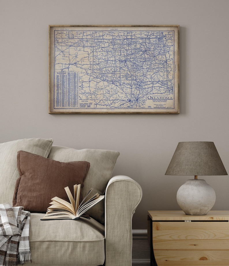 Oklahoma Map Poster: Vintage 1930s Blueprint - Historic Roads Detail image 7