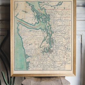 ピュージェット湾地図プリント：1910年頃のヴィンテージアート作品 画像 5