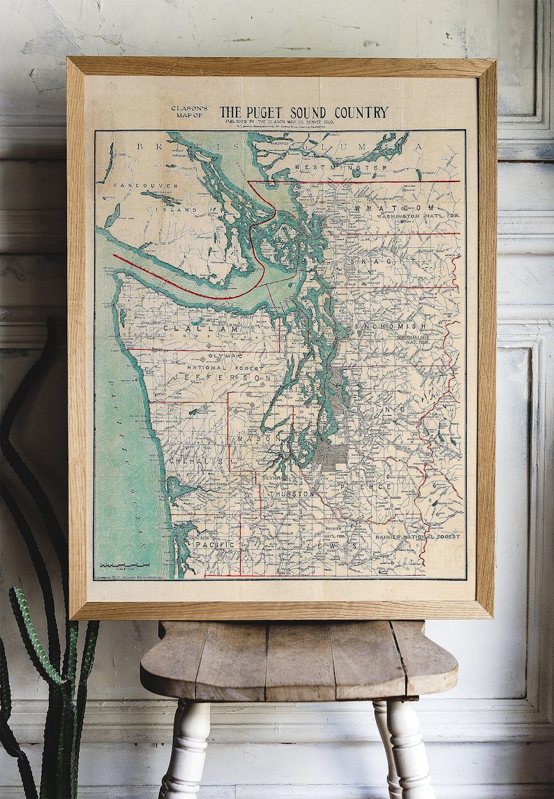 ピュージェット湾地図プリント：1910年頃のヴィンテージアート作品 画像 5