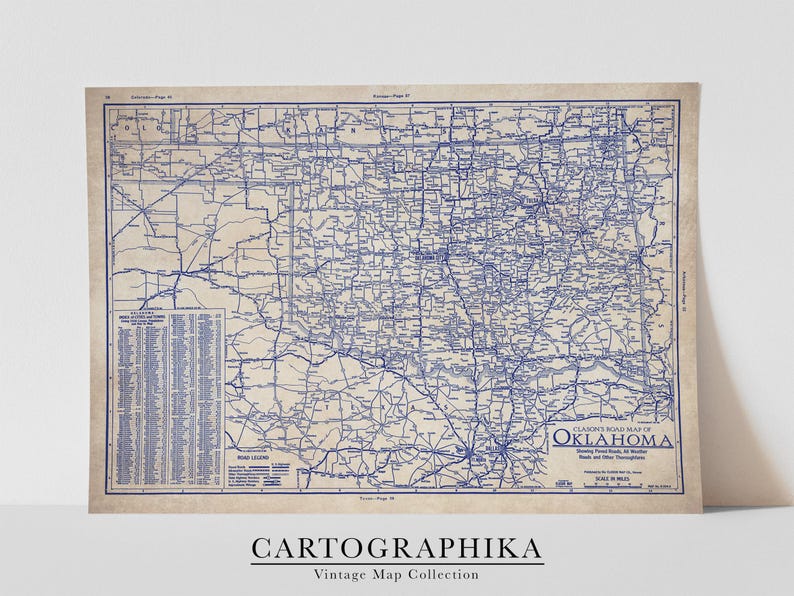 Oklahoma Map Poster: Vintage 1930s Blueprint - Historic Roads Detail image 3