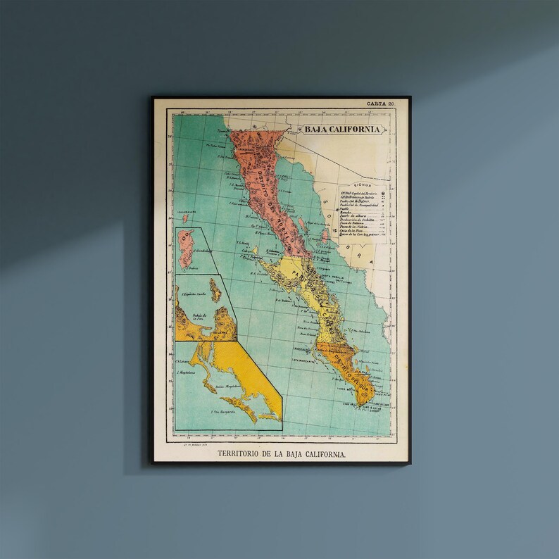 Impression de carte vintage de Basse-Californie - Art de 1899 sur papier mat image 13