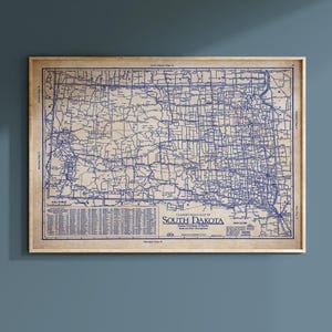 South Dakota Vintage Map Print (1930s Blueprint, Fine Art Paper) image 1
