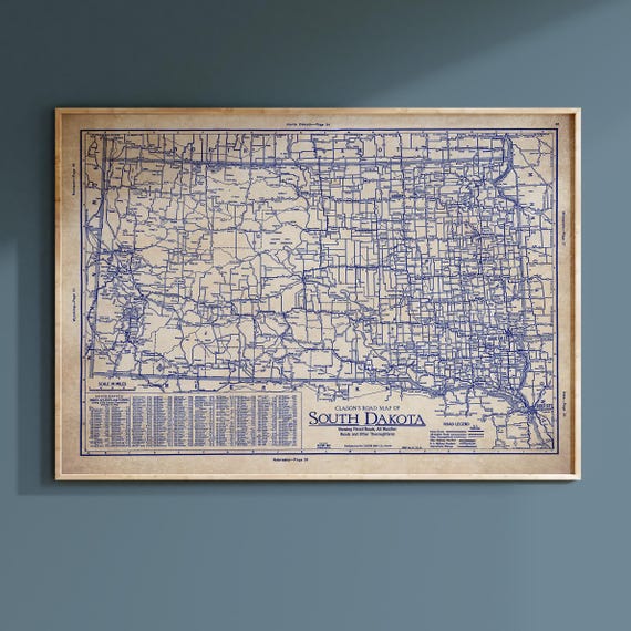 South Dakota Vintage Map Print (1930s Blueprint, Fine Art Paper)