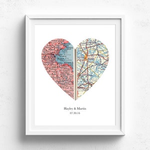 Personalized map, Heart map print, Anniversary gift, Map print, Custom wedding gift, Paper Anniversary, Map Art, Engagement gift image 3