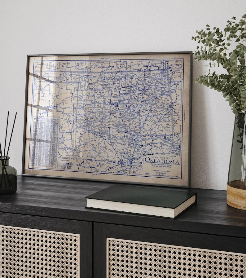 Oklahoma Map Poster: Vintage 1930s Blueprint - Historic Roads Detail image 5