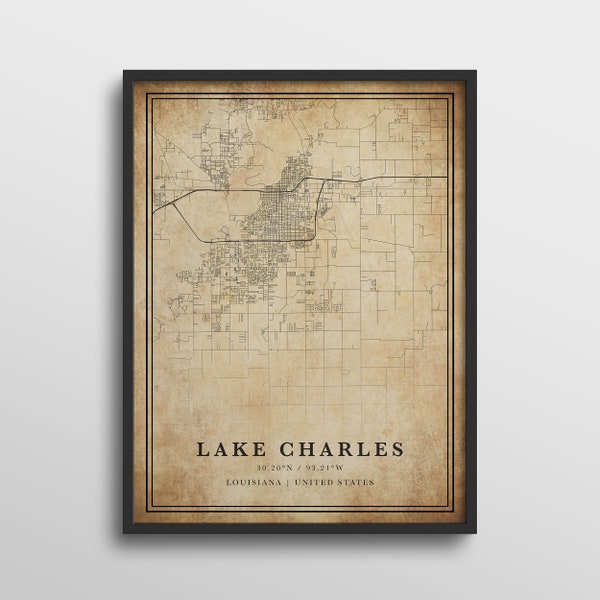 Lake Charles map, Louisiana , Lake Charles map print, Lake Charles map art, Lake Charles gift map, Lake Charles vintage map, canvas art