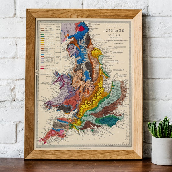 Geologic map, Geologic map of England and Wales, old geological map, map of England, geologist gift, geological survey map, vintage geology