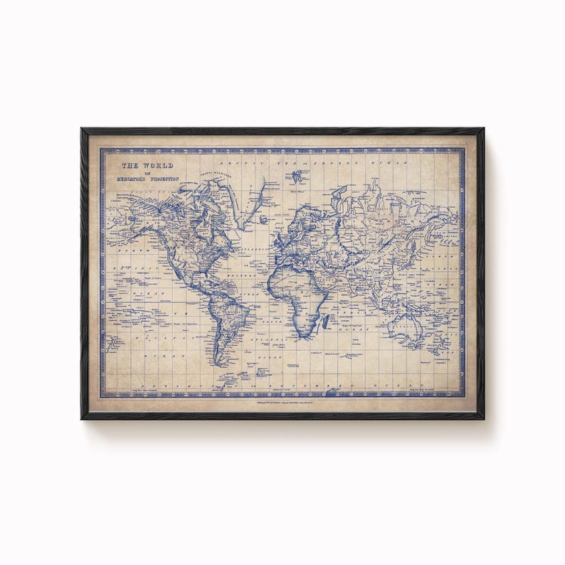 Vintage World Map Poster - Antique Blueprint Style Wall Print image 4
