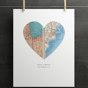 Personalized map, Heart map print, Anniversary gift, Map print, Custom wedding gift, Paper Anniversary, Map Art, Engagement gift image 4
