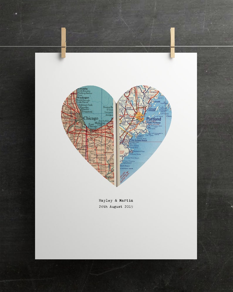 Personalized map, Heart map print, Anniversary gift, Map print, Custom wedding gift, Paper Anniversary, Map Art, Engagement gift image 4
