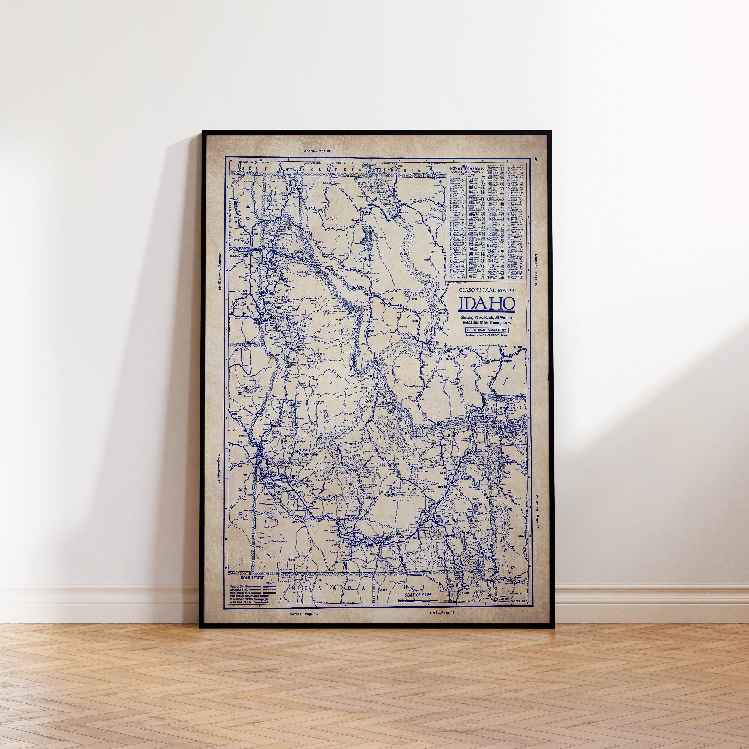 Idaho map, Vintage Idaho map, Idaho wall art, vintage Idaho blueprint map, map poster, vintage map, old map print, history lover