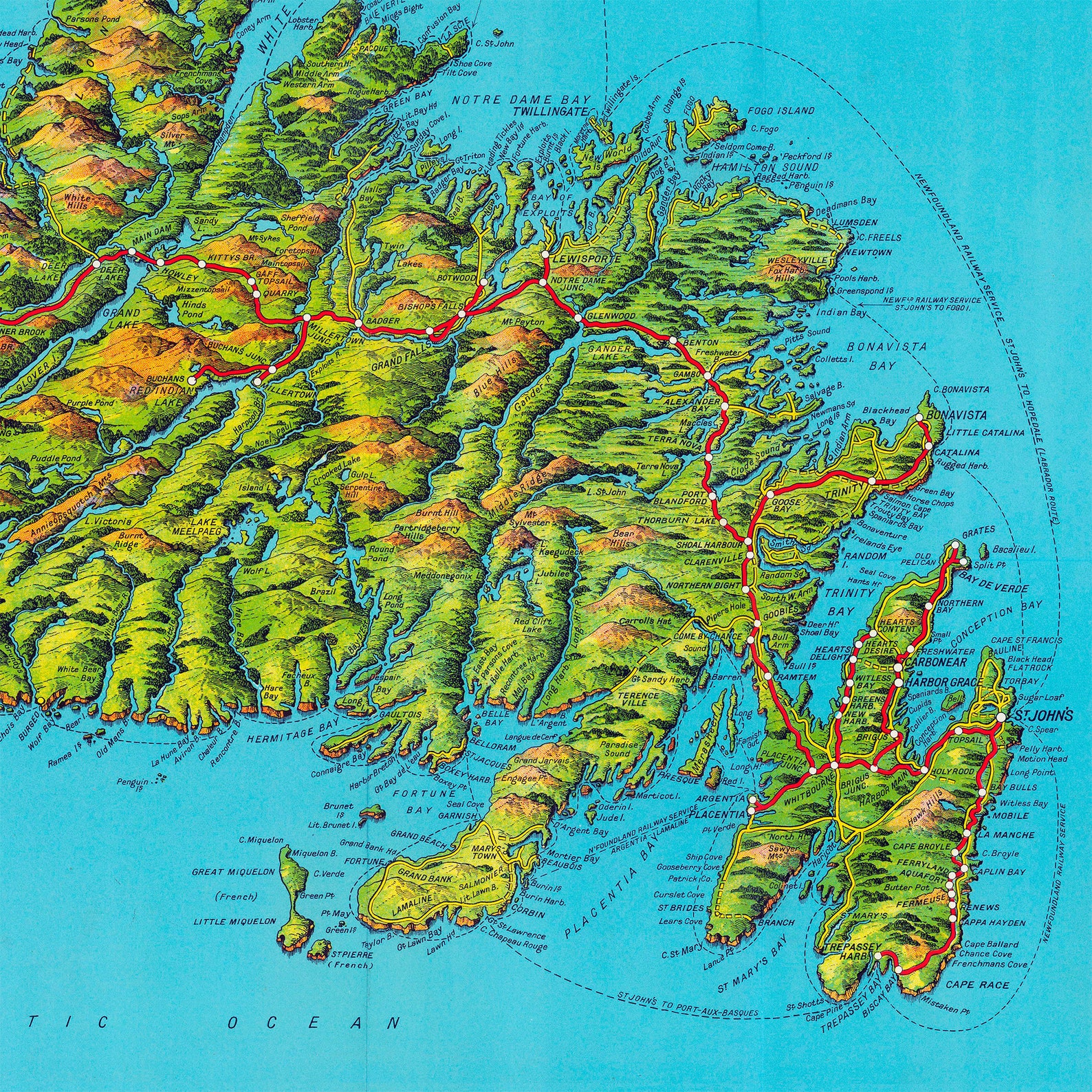 Vintage Map of Newfoundland Newfoundland Map Vintage Map Etsy Canada