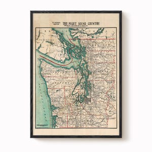 Puget Sound Map-afdruk: vintage kunstwerk uit 1910 (8 x 10 of 16 x 20 inch)