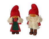 Pair of Christmas Vintage Wooden Handicraft Figurine Sculpture Santa Gnome Elf Nordic Holiday Home Decor Styling Made in Sweden Scandinavian