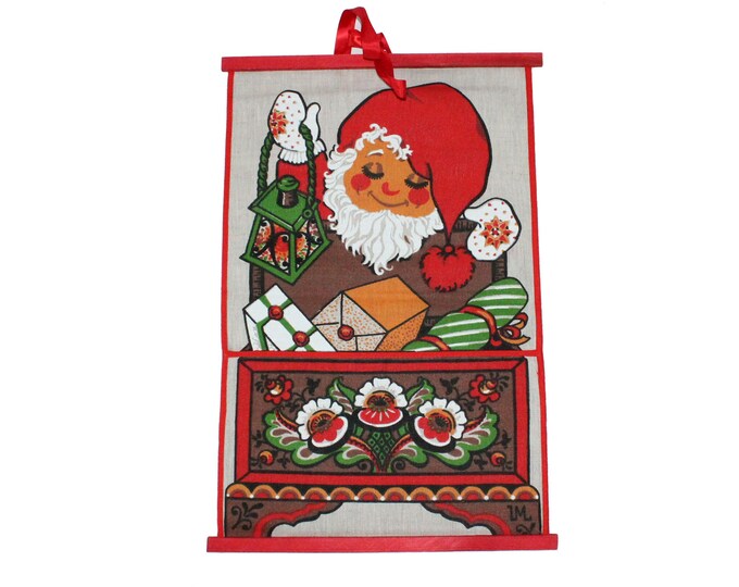 60s Vintage Christmas Wall Hanging Tapestry Textile Santa Mid Etsy