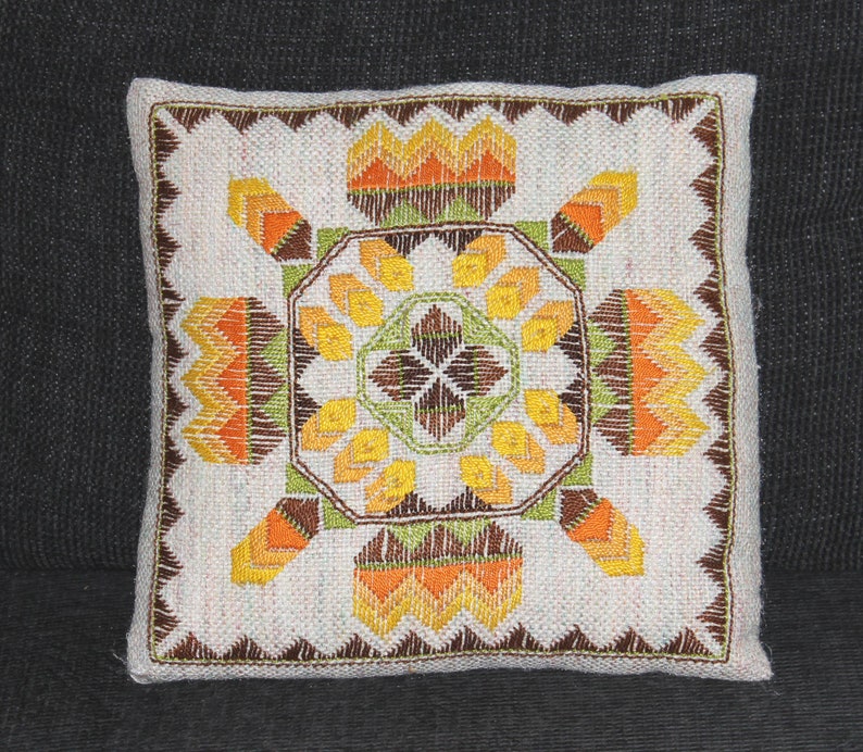 Decorative vintage mid century modern hand embroidered Pillow Cushion Floral Home Decor Interior Textile Flowers Made in Sweden Scandinavia